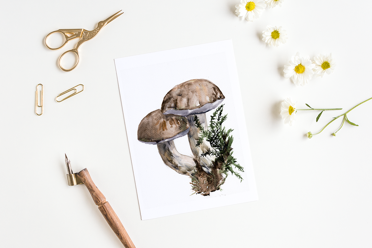 Boletes on Moss Watercolor Greeting Card by Susie Pogue