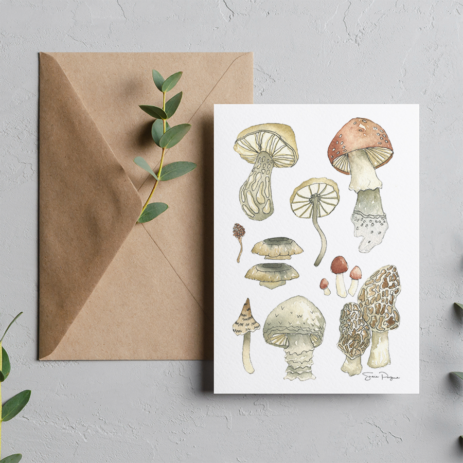 Fungal Study Watercolor Greeting Card by Susie Pogue