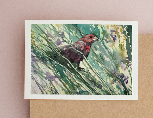 House Sparrow in Reeds Watercolor Greeting Card by Susie Pogue