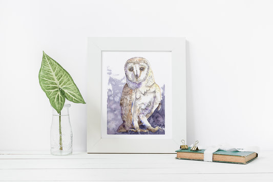 Moonglow Barn Owl Watercolor Fine Art Print