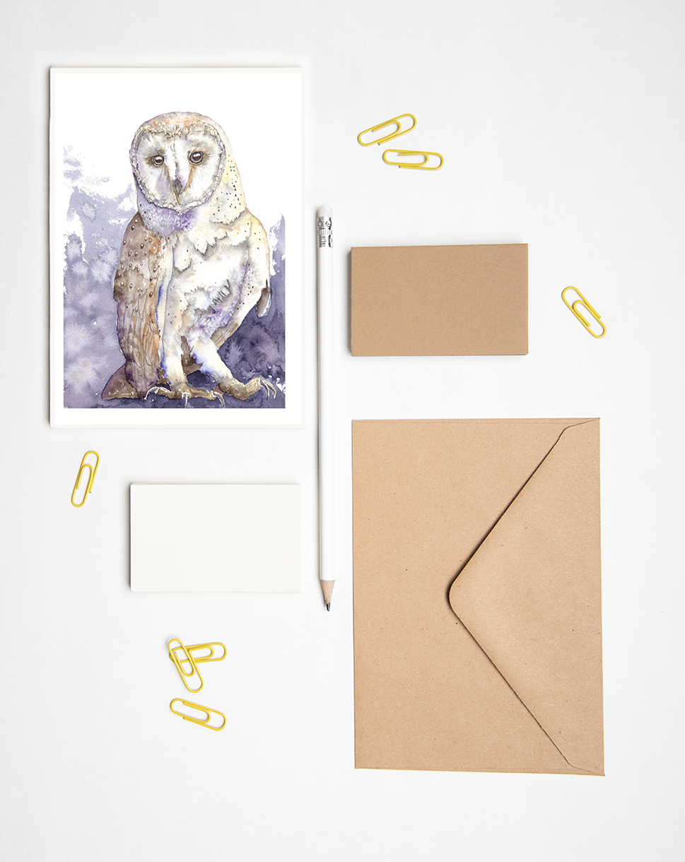 Moonglow Owl Watercolor Greeting Card by Susie Pogue
